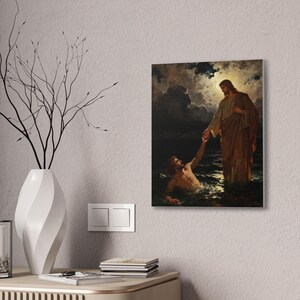Walking on Water Canvas Wall Art | Jesus and Peter, Christian Wall Decor, Matthew 14:29 Faith Over Fear Art, Faith Gift image 8