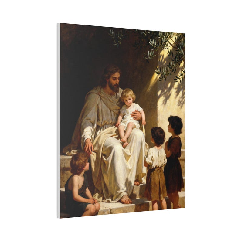 Cuadro decorativo «Dejen venir a los niños» / Jesús con los niños, Marcos 10:14. Decoración cristiana para guardería, regalo de bautismo. imagen 10