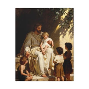 Cuadro decorativo «Dejen venir a los niños» / Jesús con los niños, Marcos 10:14. Decoración cristiana para guardería, regalo de bautismo. imagen 9