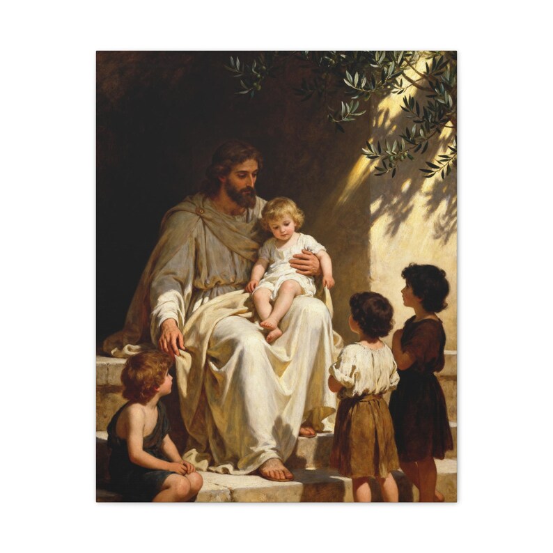 Cuadro decorativo «Dejen venir a los niños» / Jesús con los niños, Marcos 10:14. Decoración cristiana para guardería, regalo de bautismo. imagen 9