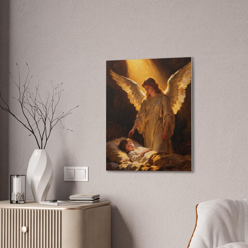 Guardian Angel Canvas Wall Art | Sleeping Child Nursery Decor, Psalm 91:11 Christian Baby Gift, Baptism Keepsake Art afbeelding 12