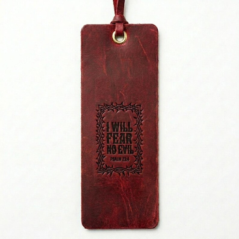 I Will Fear No Evil Leather Bookmark – Full-Grain Cowhide Bible Verse Tassel image 5