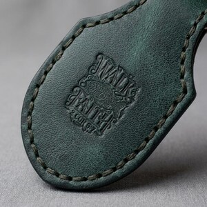 Walk by Faith Leather Stitched Keychain — Christian Gift, Full-Grain Cowhide, Eden Green image 6
