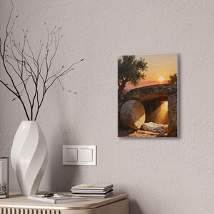 He Is Risen Canvas Wall Art | Empty Tomb at Sunrise, Easter Christian Decor, Matthew 28:6 Resurrection Art, Faith Gift image 4