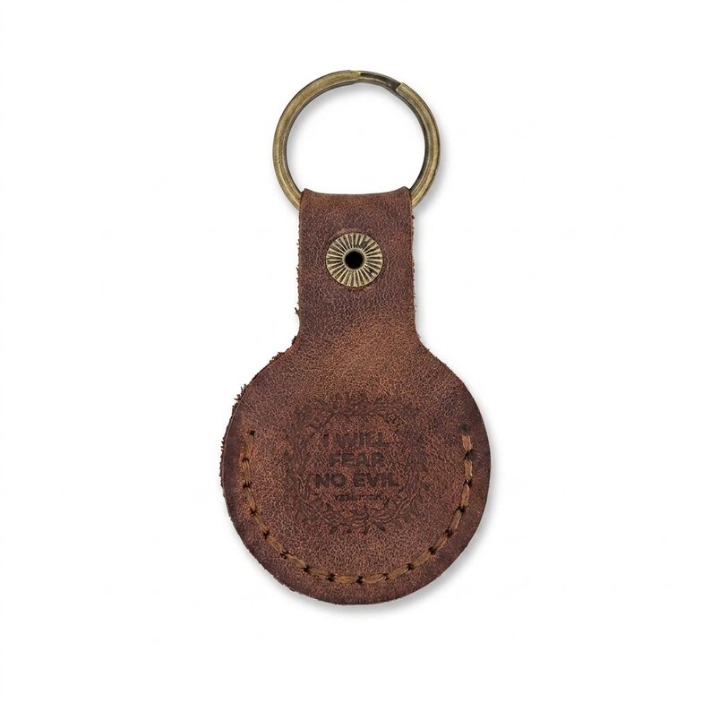 I Will Fear No Evil Leather AirTag Keychain — Christian Gift, Full-Grain Cowhide, Jordan Brown image 2