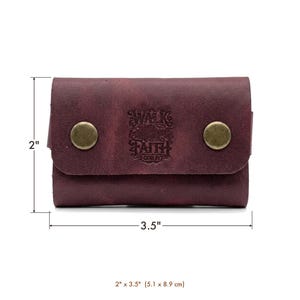 Walk by Faith Leather Snap Card Holder — Christian Gift, Full-Grain Cowhide, Pentecost Red image 5
