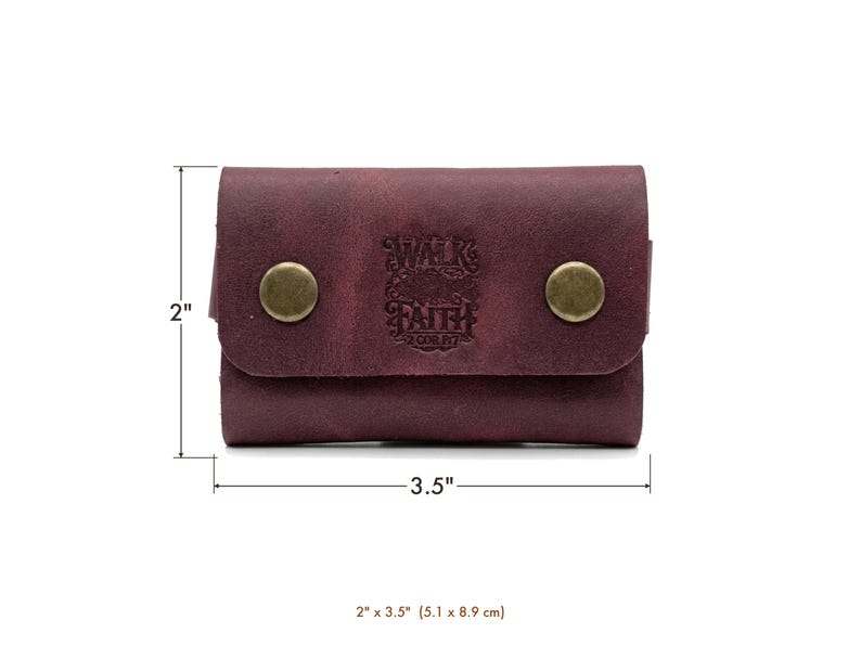 Walk by Faith Leather Snap Card Holder — Christian Gift, Full-Grain Cowhide, Pentecost Red image 5