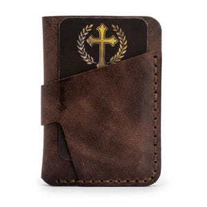 Walk by Faith Leather Vertical Card Holder — Christian Gift, Full-Grain Cowhide, Jordan Brown image 5