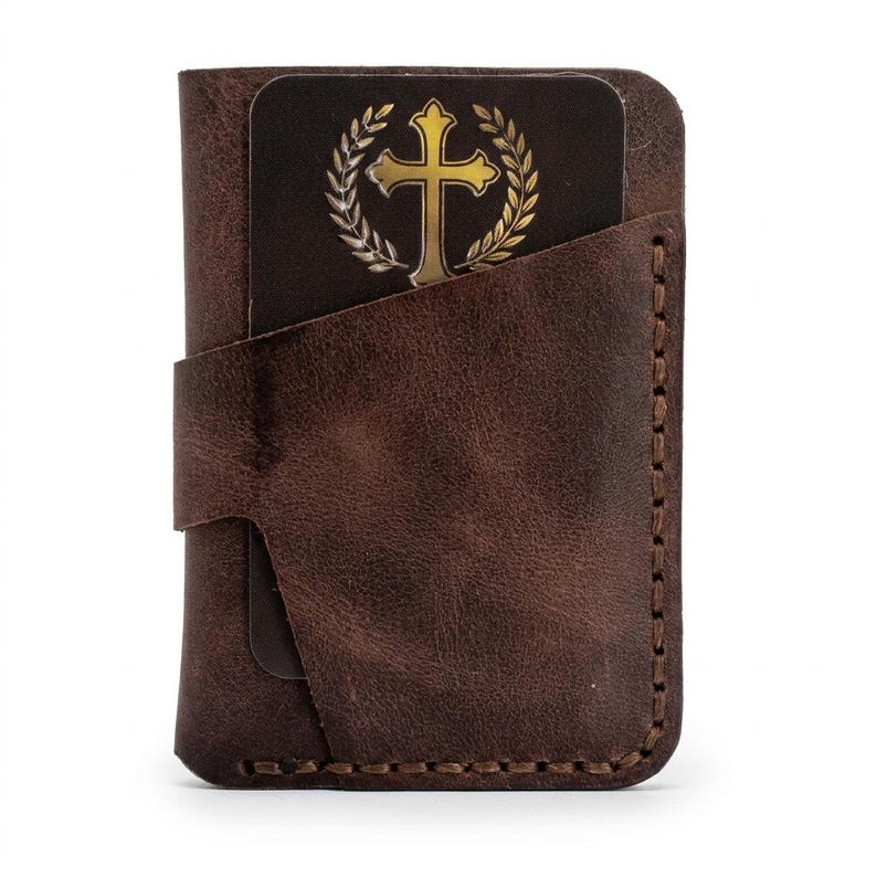 Walk by Faith Leather Vertical Card Holder — Christian Gift, Full-Grain Cowhide, Jordan Brown image 5