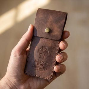 The Lord Is My Shepherd Leather Pen Sleeve Case — Christian Gift, Full-Grain Cowhide, Jordan Brown image 2