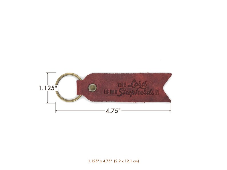 The Lord Is My Shepherd Leather Flat Keychain — Christian Gift, Full-Grain Cowhide, Pentecost Red image 5
