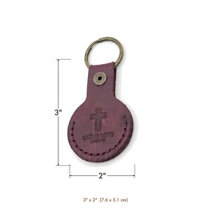 God is Love Leather AirTag Keychain — Christian Gift, Full-Grain Cowhide, Pentecost Red image 5
