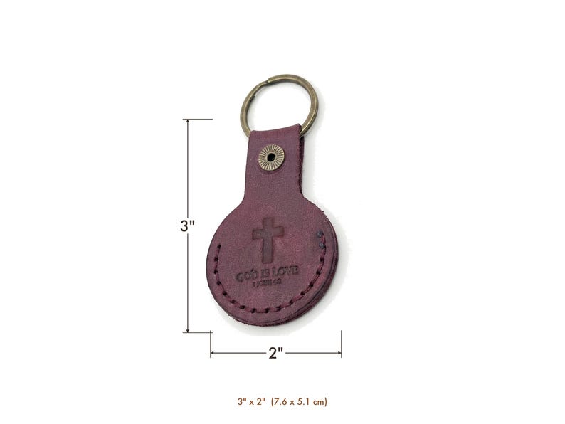 God is Love Leather AirTag Keychain — Christian Gift, Full-Grain Cowhide, Pentecost Red image 5