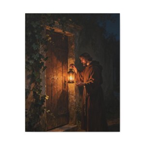 Behold I Stand at the Door Canvas Wall Art | Revelation 3:20, Christian Wall Decor, Lantern Art, Faith Gift for Home image 9