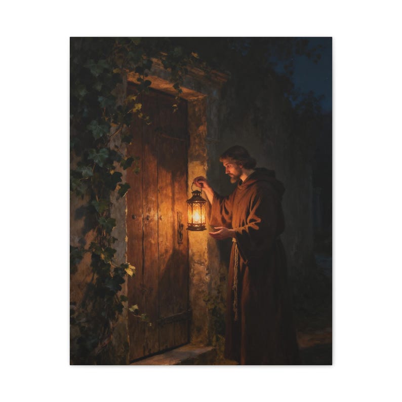 Behold I Stand at the Door Canvas Wall Art | Revelation 3:20, Christian Wall Decor, Lantern Art, Faith Gift for Home image 9