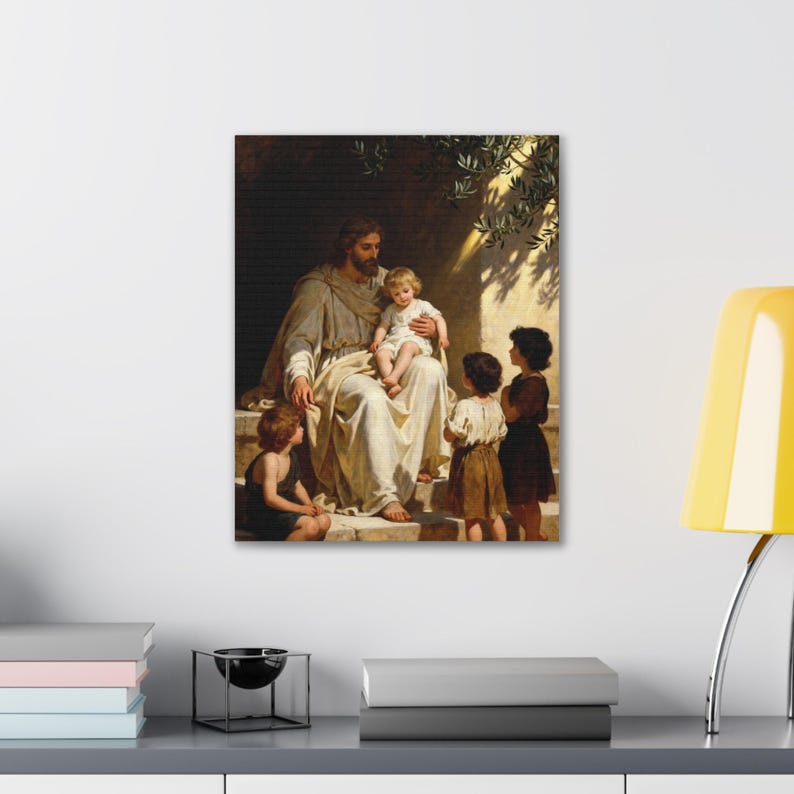 Cuadro decorativo «Dejen venir a los niños» / Jesús con los niños, Marcos 10:14. Decoración cristiana para guardería, regalo de bautismo. imagen 7