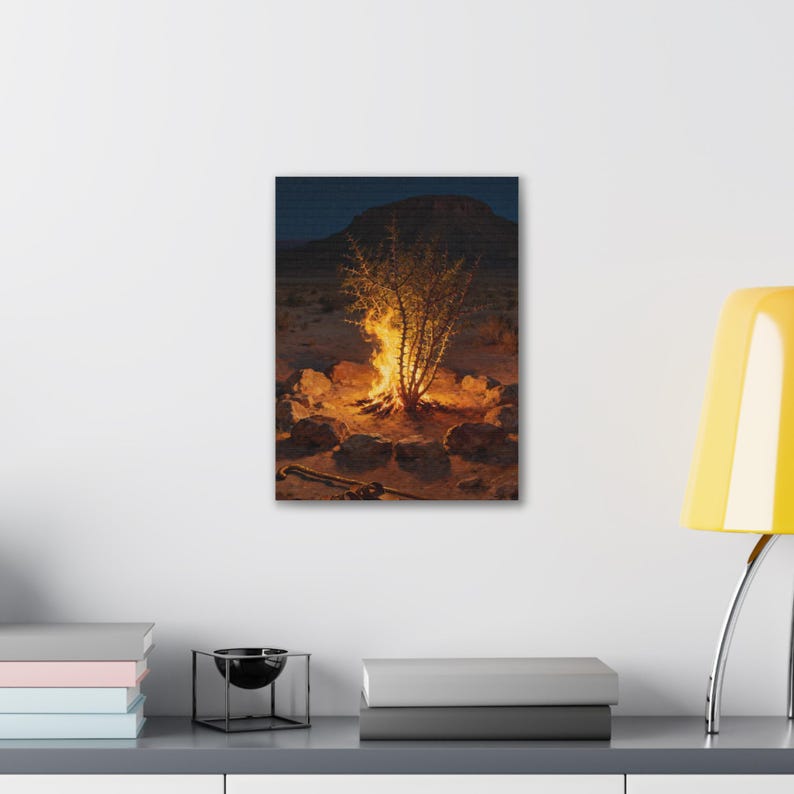 Cuadro de la Zarza Ardiente / Pintura del Lugar Sagrado de Éxodo 3:5, Arte Bíblico de Moisés, Regalo para la Llamada Cristiana imagen 3