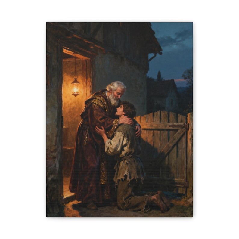 The Prodigal Son Canvas Wall Art | Father's Embrace, Luke 15:20 Forgiveness Christian Decor, Reconciliation Faith Gift zdjęcie 1