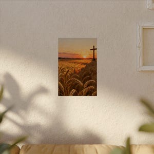 Poster „Erntefeld“ | Wandbild mit goldenem Weizen und Kreuz, Matthäus 9,37 – Christliche Landhausdeko, Glaubensdruck für Thanksgiving Bild 4
