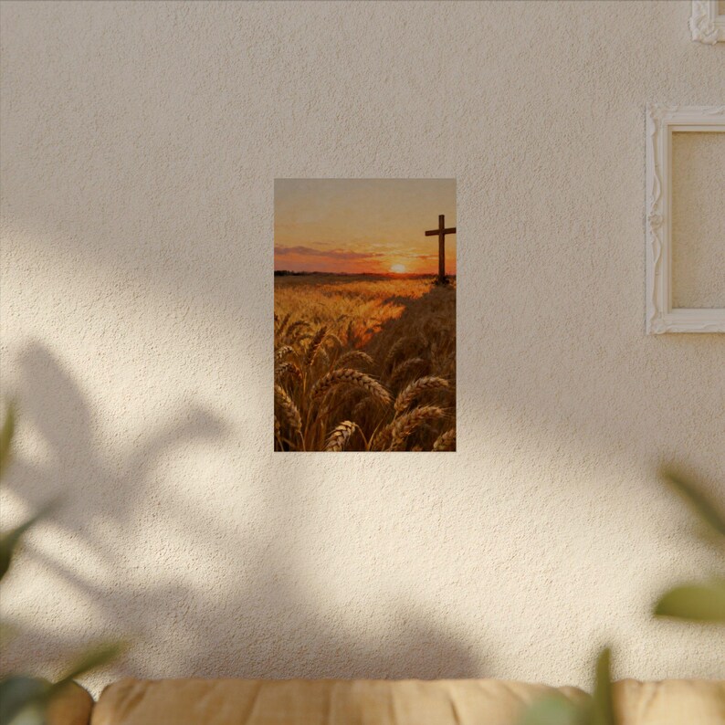 Poster „Erntefeld“ | Wandbild mit goldenem Weizen und Kreuz, Matthäus 9,37 – Christliche Landhausdeko, Glaubensdruck für Thanksgiving Bild 4