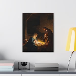 Nativity Canvas Wall Art | Holy Family Manger Scene, Christmas Christian Decor, Luke 2:7 Nativity Painting, Faith Gift image 7