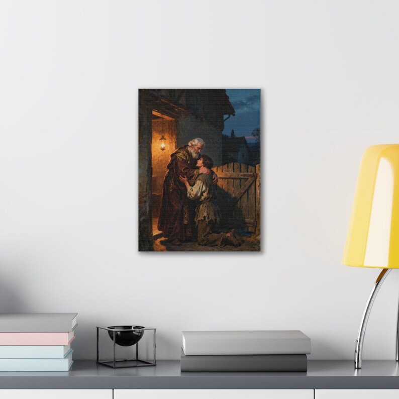 The Prodigal Son Canvas Wall Art | Father's Embrace, Luke 15:20 Forgiveness Christian Decor, Reconciliation Faith Gift zdjęcie 3