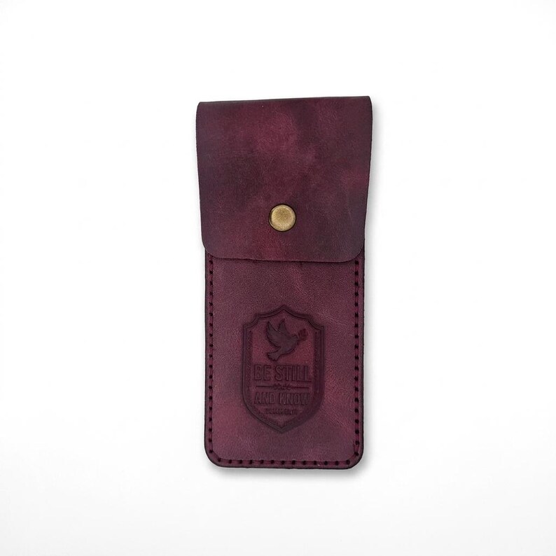 Be Still and Know Leather Pen Sleeve Case — Christian Gift, Full-Grain Cowhide, Pentecost Red image 4