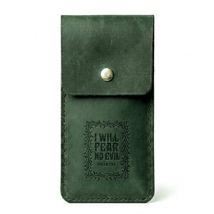 Full-Grain Leather Pen Sleeve – Psalm 23:4 Embossed, Eden Green Cowhide image 4
