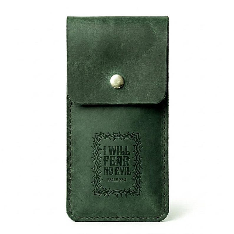 Full-Grain Leather Pen Sleeve – Psalm 23:4 Embossed, Eden Green Cowhide image 4