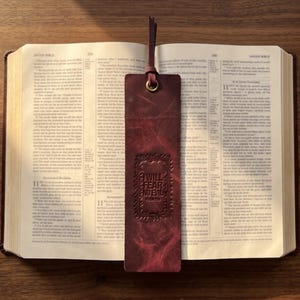 I Will Fear No Evil Leather Bookmark – Full-Grain Cowhide Bible Verse Tassel image 1