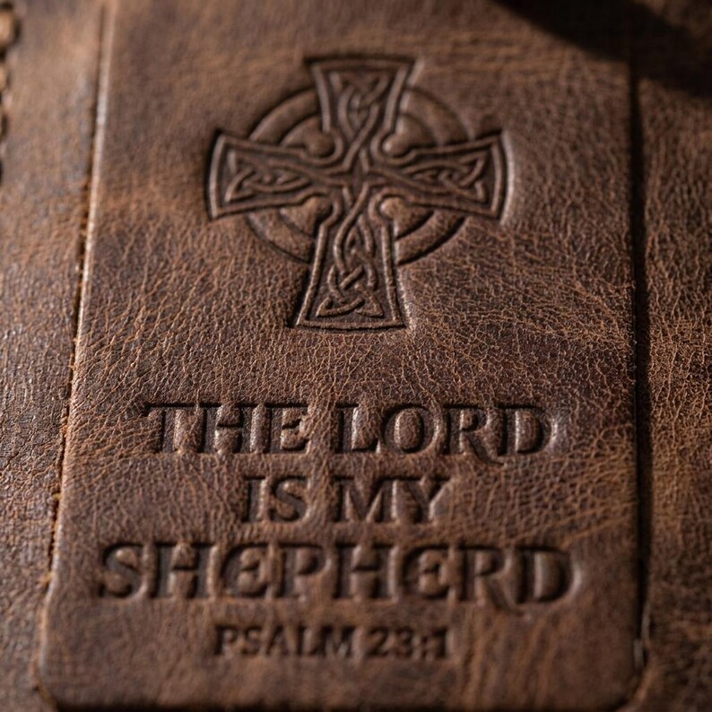 The Lord is My Shepherd Leather Luggage Tag — Christian Gift, Full-Grain Cowhide, Jordan Brown image 3