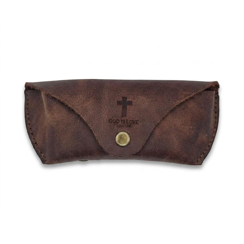 Full-Grain Leather Eyeglass Case — Christian Gift, Genuine Cowhide, Jordan Brown image 4