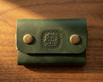 Full-Grain Leather Card Holder – Psalm 23:4 Snap Wallet