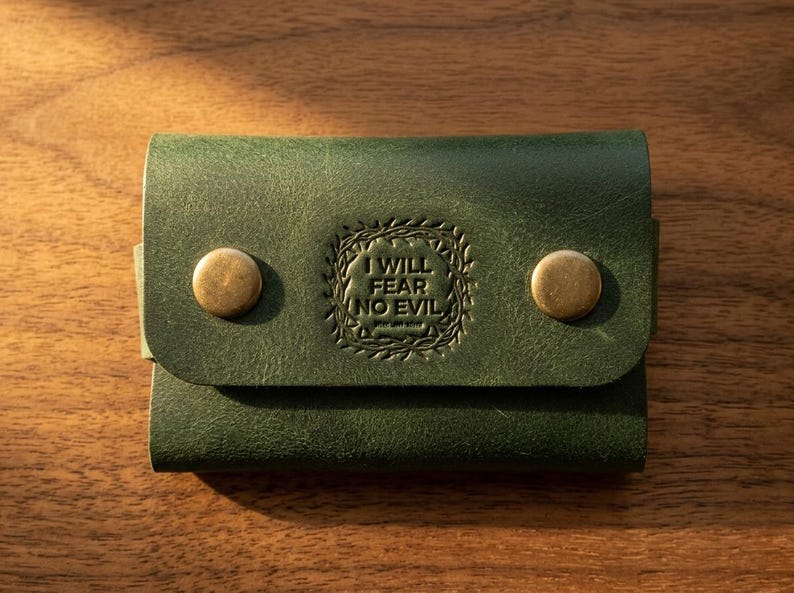 Full-Grain Leather Card Holder – Psalm 23:4 Snap Wallet image 1