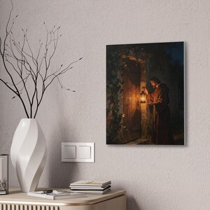 Behold I Stand at the Door Canvas Wall Art | Revelation 3:20, Christian Wall Decor, Lantern Art, Faith Gift for Home image 8