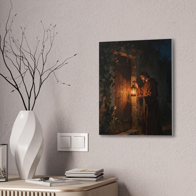 Behold I Stand at the Door Canvas Wall Art | Revelation 3:20, Christian Wall Decor, Lantern Art, Faith Gift for Home image 8