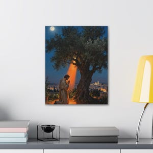 Garden of Gethsemane Canvas Wall Art | Luke 22:41 Jesus Praying at Night, Not My Will Painting, Christian Gift Bild 7