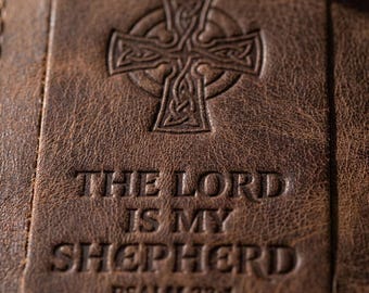 Pastor Appreciation Gift, The Lord is My Shepherd Leather Luggage Tag, Christian Gift for Pastor or Minister, Full Grain Leather