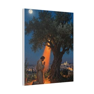 Garden of Gethsemane Canvas Wall Art | Luke 22:41 Jesus Praying at Night, Not My Will Painting, Christian Gift Bild 6
