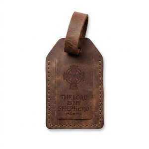 The Lord is My Shepherd Leather Luggage Tag — Christian Gift, Full-Grain Cowhide, Jordan Brown image 4