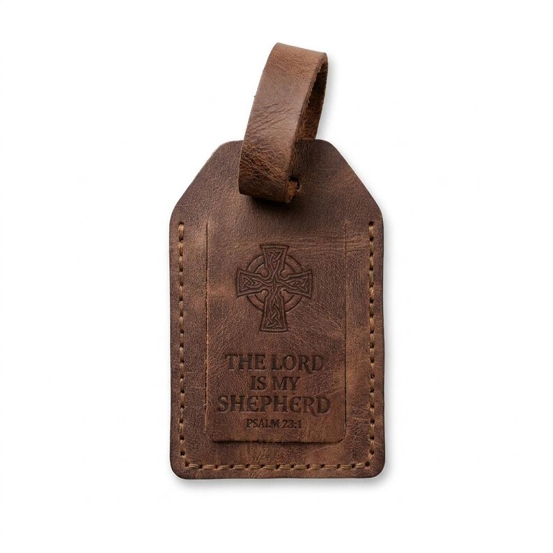 The Lord is My Shepherd Leather Luggage Tag — Christian Gift, Full-Grain Cowhide, Jordan Brown image 4
