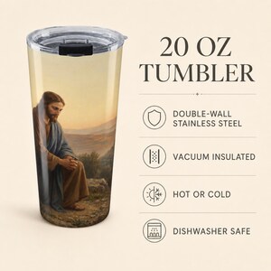 Jesus Praying 20 oz Stainless Steel Tumbler: Christian Wraparound Art image 7