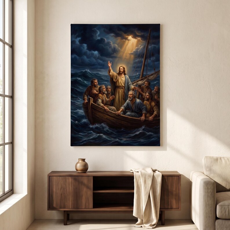Peace Be Still Canvas Wall Art | Jesus Calming the Storm, Christian Home Decor, Mark 4:39 Bible Art, Faith Gift, Prayer Room image 8
