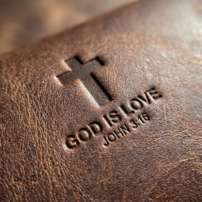 Full-Grain Leather Eyeglass Case — Christian Gift, Genuine Cowhide, Jordan Brown image 3