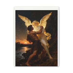 Jacob Wrestling the Angel Canvas | Genesis 32 Wall Art, I Will Not Let Go, Christian Gift for Men, Perseverance Art image 1