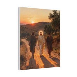 Road to Emmaus Canvas Wall Art | Luke 24:32 Did Not Our Hearts Burn, Christian Journey Painting, Faith Gift zdjęcie 6