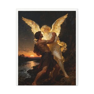Jacob Wrestling the Angel Canvas | Genesis 32 Wall Art, I Will Not Let Go, Christian Gift for Men, Perseverance Art image 9