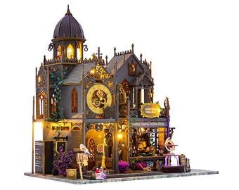 Huoluo Castle Dollhouse Kit, Large DIY Wooden Fantasy Castle Miniature with LED Light, Tiny House Craft Kit for Adults, Gift Idea