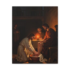 Jesus Washing Feet Canvas Wall Art | John 13:14 Servant Leadership Gift, Foot Washing Painting, Pastor Appreciation image 5