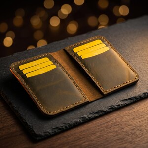 Hand-stitched Brown Leather Card Holder, Slim Minimalist Wallet for Men Women